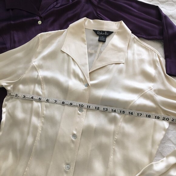 Women's cream color silk (satin) button front blouse, sz 8 - Picture 4 of 6